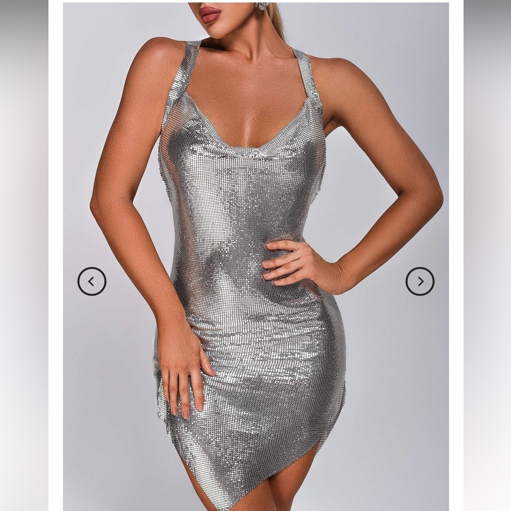 Next Level Diamante Mesh Metal Dress